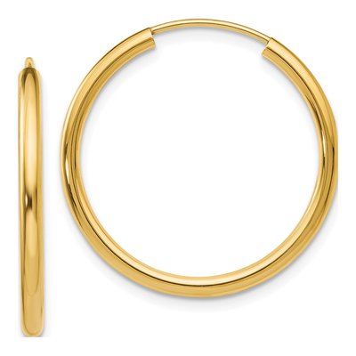 14K Yellow Gold 25mm Endless Tube Hoop Earrings