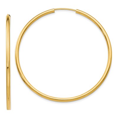 14K Yellow Gold 50mm Endless Tube Hoop Earrings