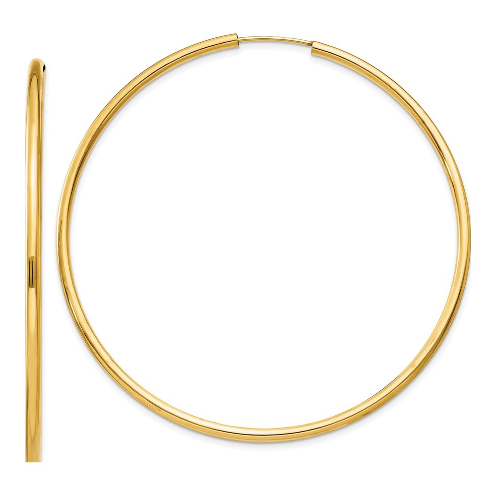 14K Yellow Gold 60mm Endless Tube Hoop Earrings