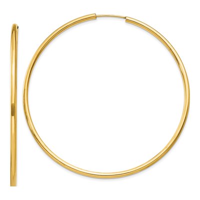 14K Yellow Gold 60mm Endless Tube Hoop Earrings