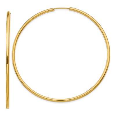 14K Yellow Gold 65mm Endless Tube Hoop Earrings