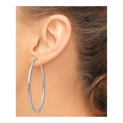 14K White Gold 55mm Endless Tube Hoop Earrings – view 4