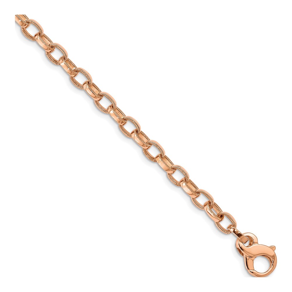 14K Rose Gold 22 Inch 5mm Hand Polished With Ridged Edge Fancy Link Fancy Lobster Clasp Chain Necklace