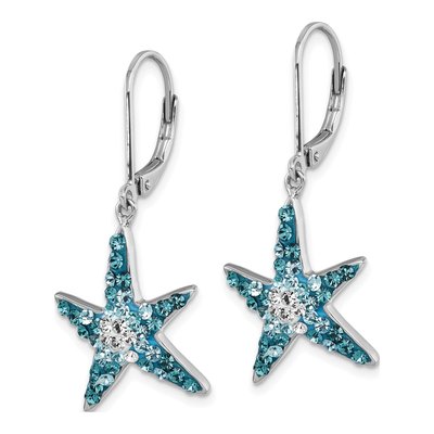 Sterling Silver Crystal Starfish Leverback Earrings – view 3