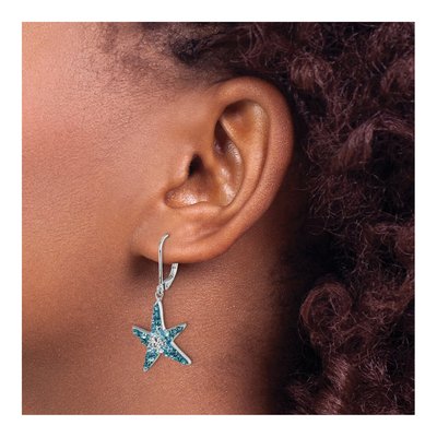 Sterling Silver Crystal Starfish Leverback Earrings – view 4