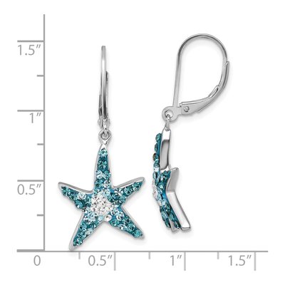 Sterling Silver Crystal Starfish Leverback Earrings – view 6