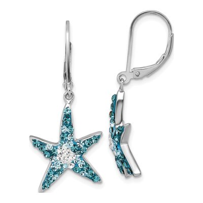 Sterling Silver Crystal Starfish Leverback Earrings