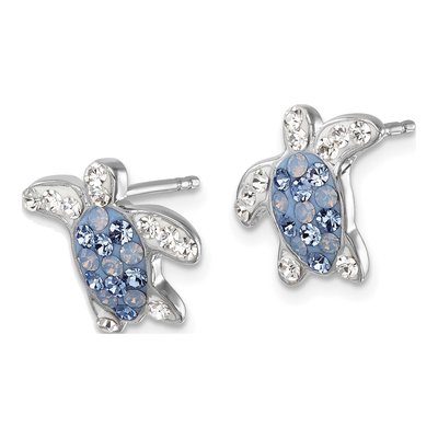 Sterling Silver Crystal Turtle Button Stud Earrings – view 3