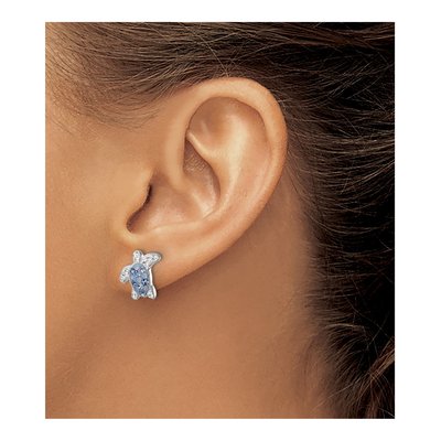 Sterling Silver Crystal Turtle Button Stud Earrings – view 4