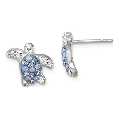 Sterling Silver Crystal Turtle Button Stud Earrings