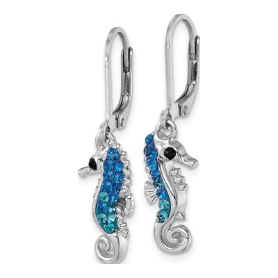Sterling Silver Crystal Seahorse Leverback Earrings – view 3