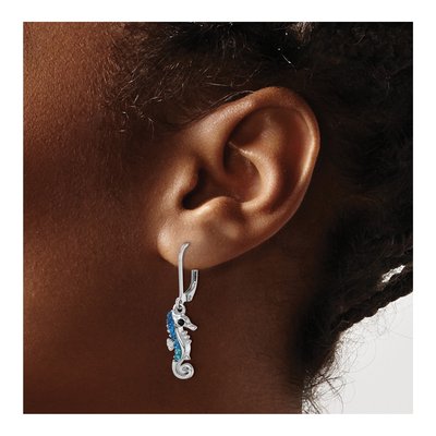 Sterling Silver Crystal Seahorse Leverback Earrings – view 4