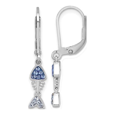 Sterling Silver Crystal Bonefish Leverback Earrings