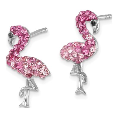 Sterling Silver Crystal Flamingo Stud Earrings – view 3