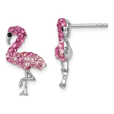 Sterling Silver Crystal Flamingo Stud Earrings