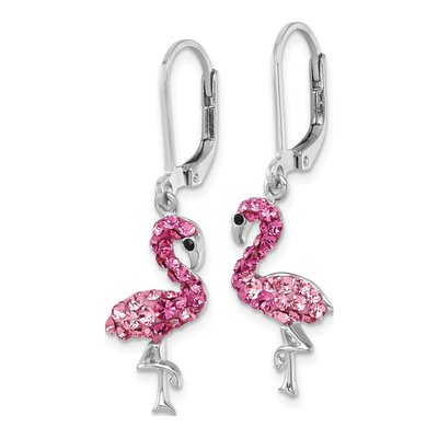 Sterling Silver Crystal Flamingo Leverback Earrings – view 3