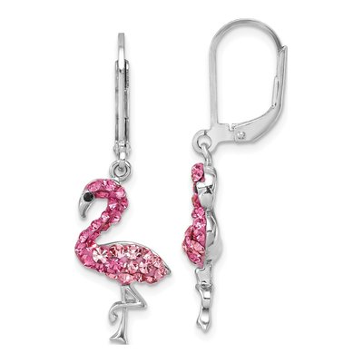 Sterling Silver Crystal Flamingo Leverback Earrings