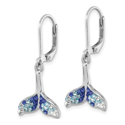 Sterling Silver Crystal Whale Tail Leverback Earrings – view 3