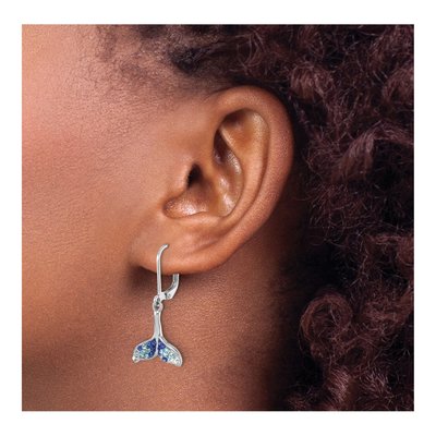Sterling Silver Crystal Whale Tail Leverback Earrings – view 4