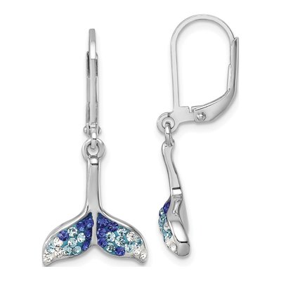 Sterling Silver Crystal Whale Tail Leverback Earrings