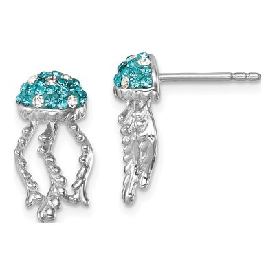 Sterling Silver Crystal Jellyfish Stud Earrings
