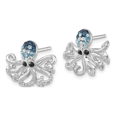 Sterling Silver Crystal Octopus Stud Earrings – view 3