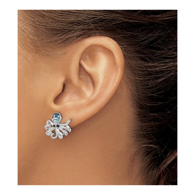 Sterling Silver Crystal Octopus Stud Earrings – view 4