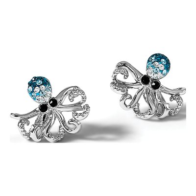 Sterling Silver Crystal Octopus Stud Earrings – view 7
