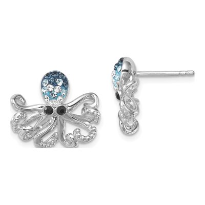 Sterling Silver Crystal Octopus Stud Earrings