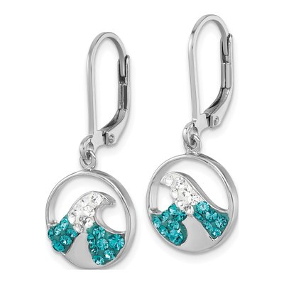 Sterling Silver Crystal Wave Leverback Earrings – view 3