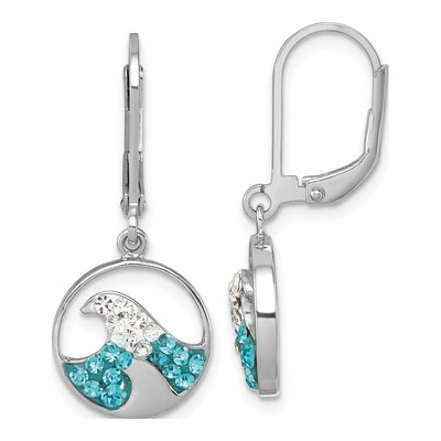 Sterling Silver Crystal Wave Leverback Earrings