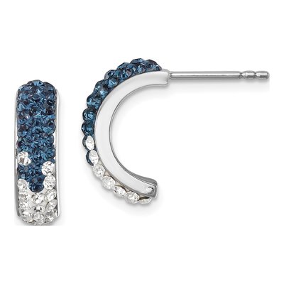 Sterling Silver 16mm Crystal J- Hoop Earrings