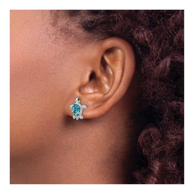 Sterling Silver Crystal Turtle Stud Earrings – view 4