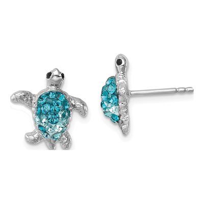 Sterling Silver Crystal Turtle Stud Earrings