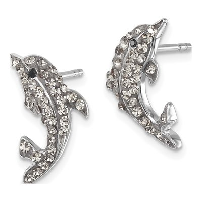 Sterling Silver Crystal Dolphin Stud Earrings – view 3