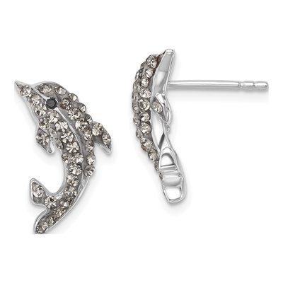 Sterling Silver Crystal Dolphin Stud Earrings
