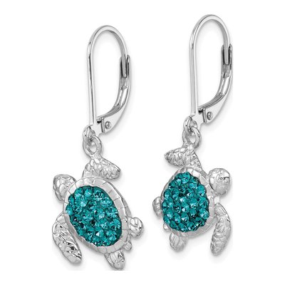 Sterling Silver Crystal Turtle Leverback Earrings – view 3