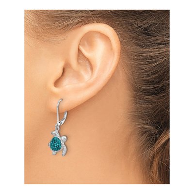 Sterling Silver Crystal Turtle Leverback Earrings – view 4