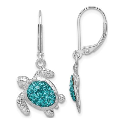 Sterling Silver Crystal Turtle Leverback Earrings