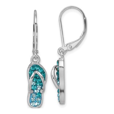 Sterling Silver Crystal Flip Flop Leverback Earrings