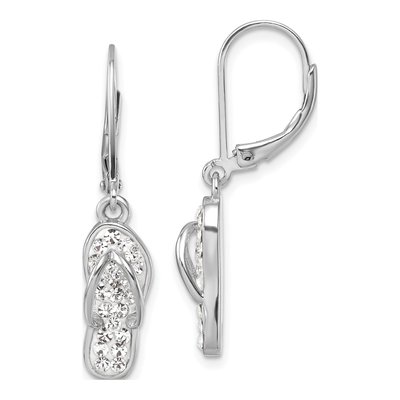 Sterling Silver Crystal Flip Flop Leverback Earrings