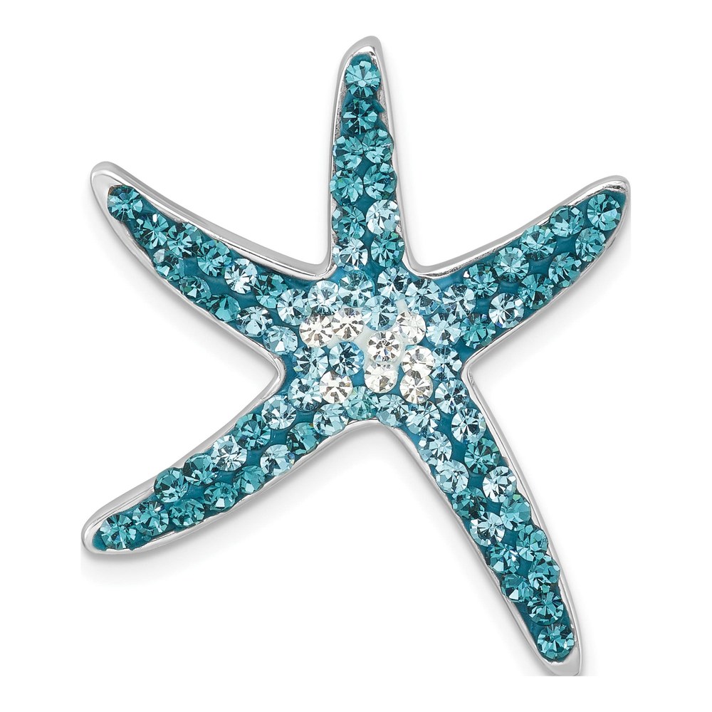 Sterling Silver Rhodium-Plated Polished Blue Crystal Star Fish Chain Slide