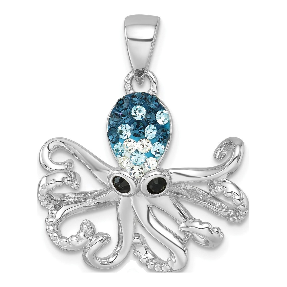 Sterling Silver Rhodium-Plated Polished Blue Crystal Octopus Pendant