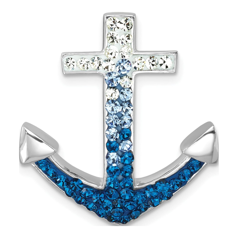 Sterling Silver Rhodium-Plated Polished Crystal Anchor Chain Slide