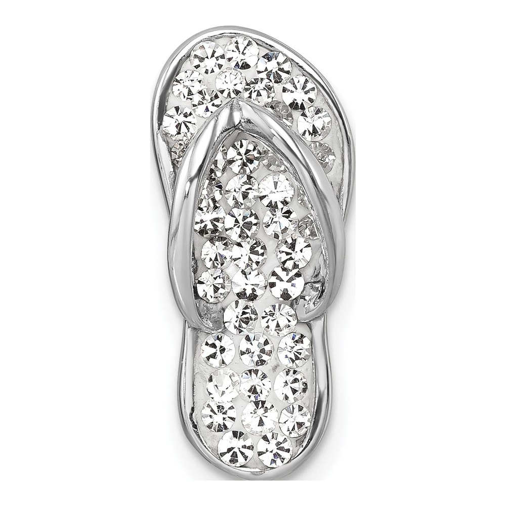 Sterling Silver Rhodium-Plated Polished White Crystal Flip Flop Chain Slide