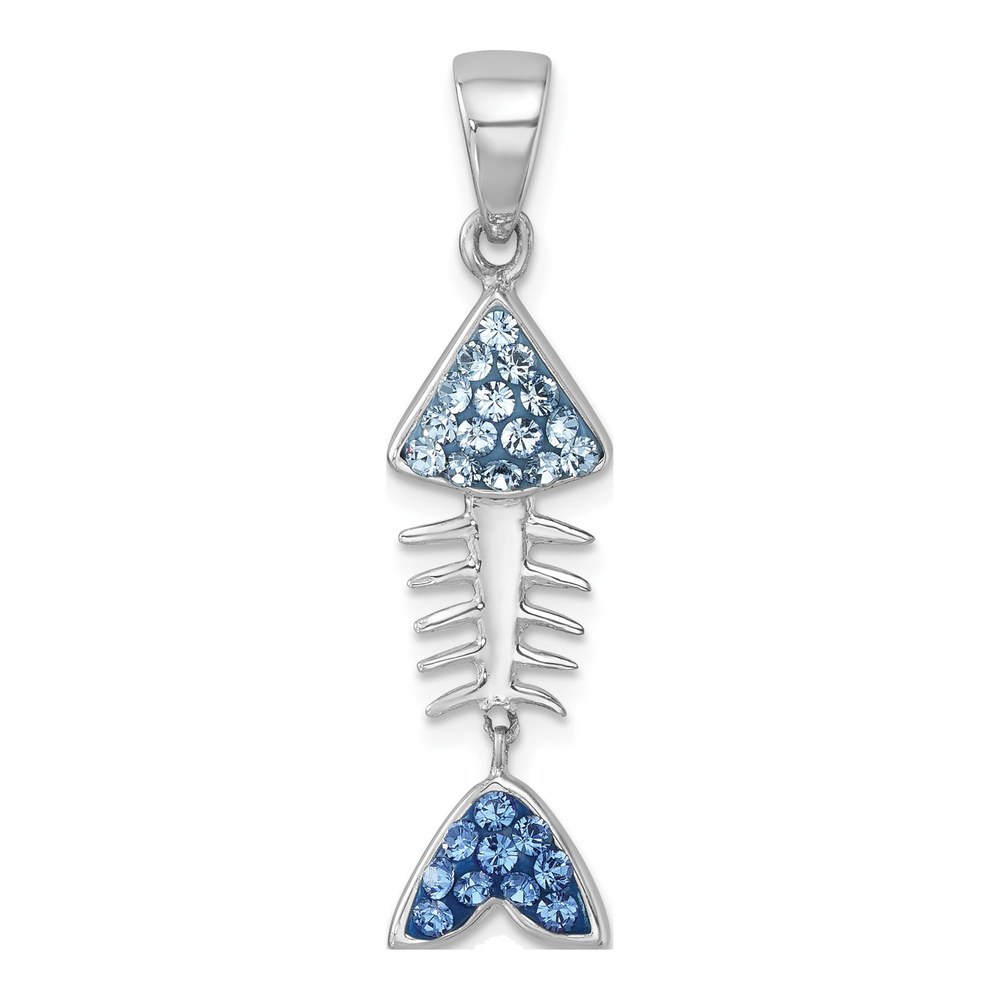 Sterling Silver Rhodium-Plated Polished Moveable Blue Crystal Bonefish Pendant