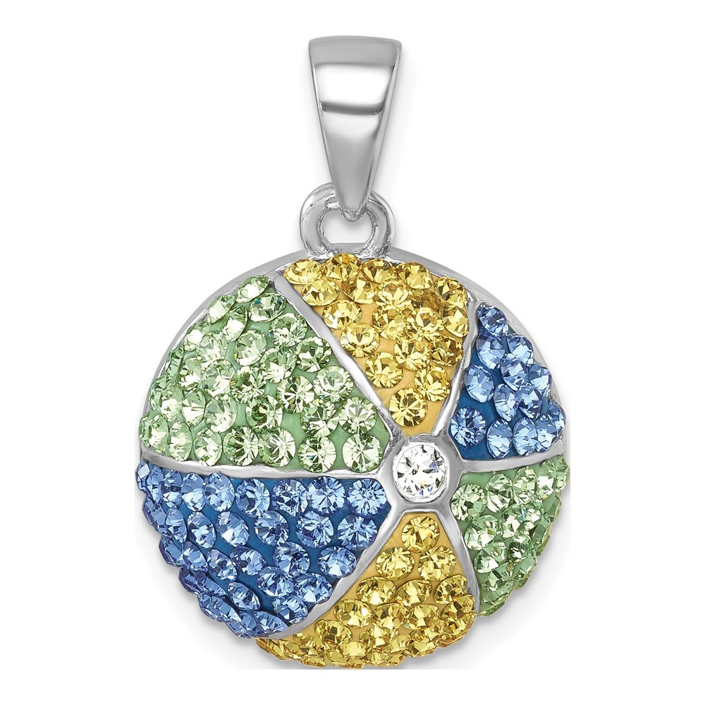 Sterling Silver Rhodium-Plated Polished Multi-Color Crystal Beach Ball Pend