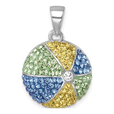 Sterling Silver Crystal Multi-Color Beach Ball Pendant