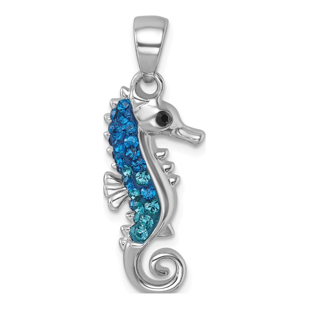 Sterling Silver Rhodium-Plated Polished Crystal Seahorse Pendant