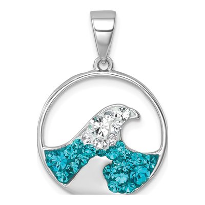 Sterling Silver Crystal Wave Pendant